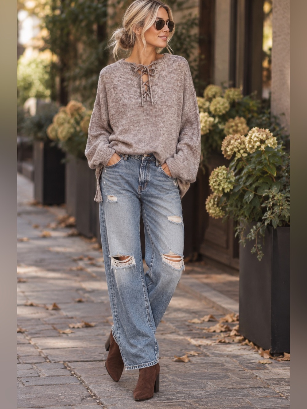 White Crow by Anthropologie Lace-Up Sweater in Oatmeal - *Oversized*